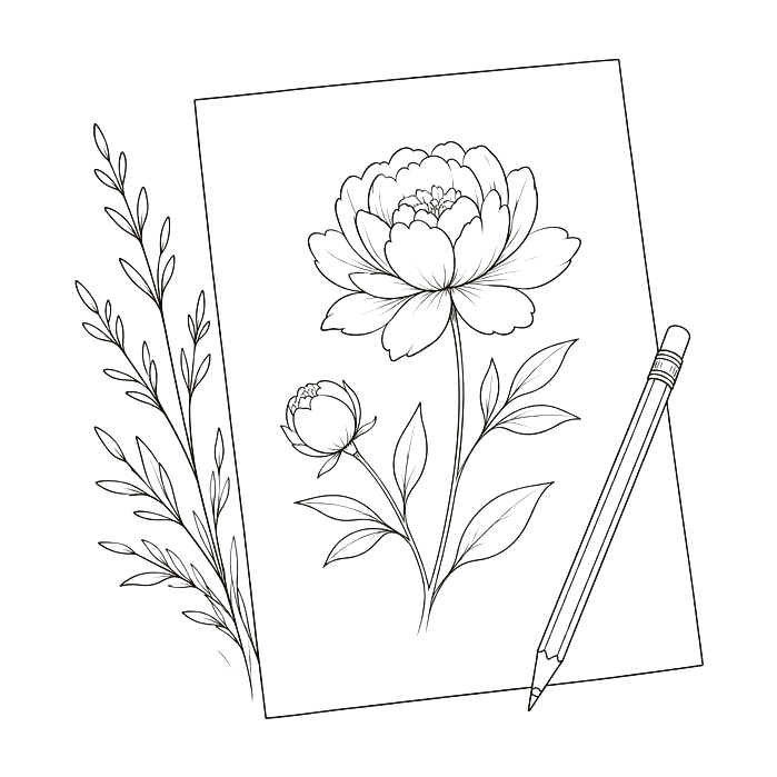 Peony bloom illustration