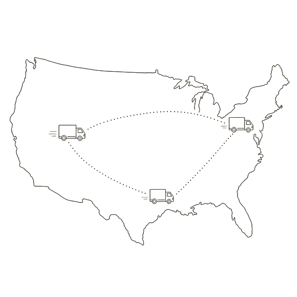 US map with delivery trucks illustration