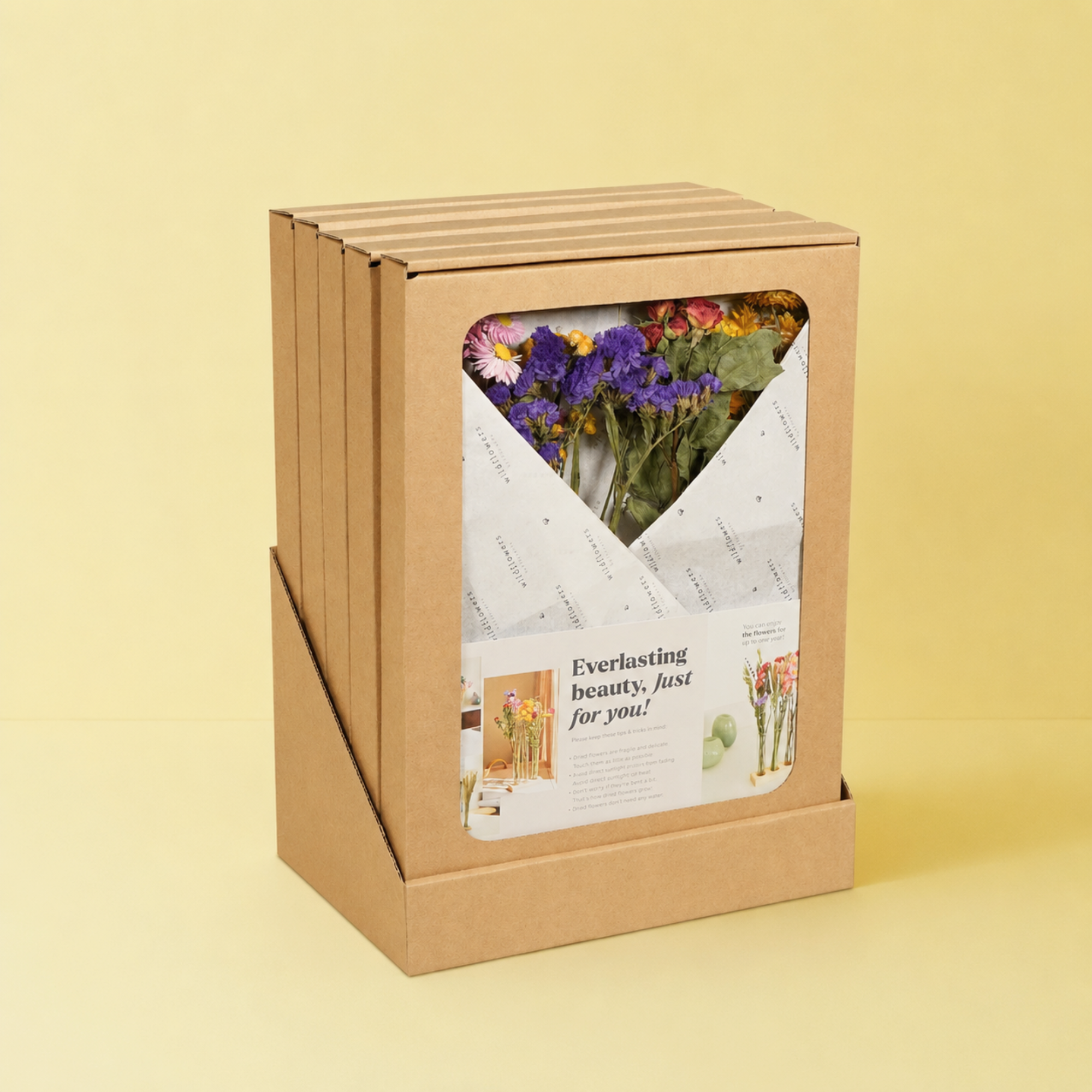 Dried flowers in retail packaging